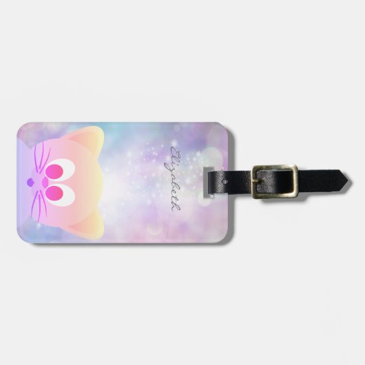 Modernes Adorable Girl, Bokeh, Katze Gepäckanhänger (Vorderseite horizontal)