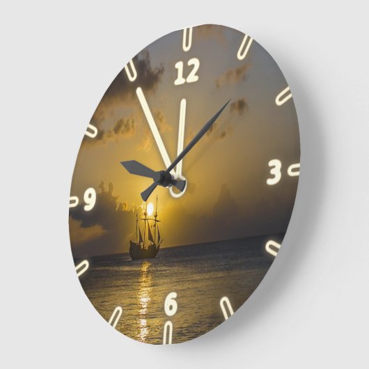 Modernes Adventure Boat Sunset Große Wanduhr (Winkel)