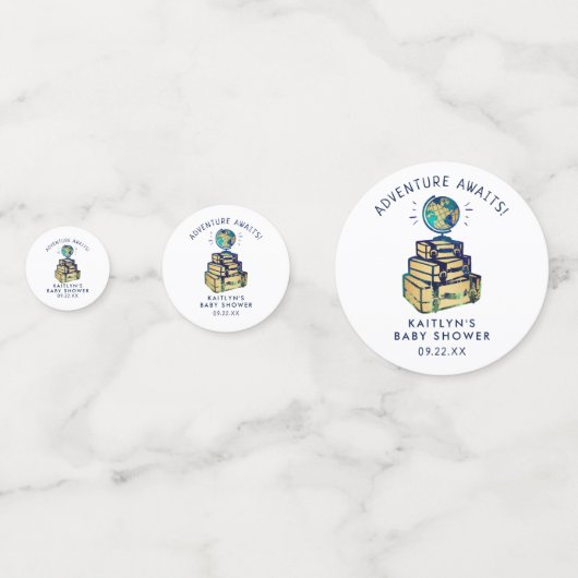Modernes Adventure Travel Globe Baby Dusche Foto Konfetti (Vorderseiten)
