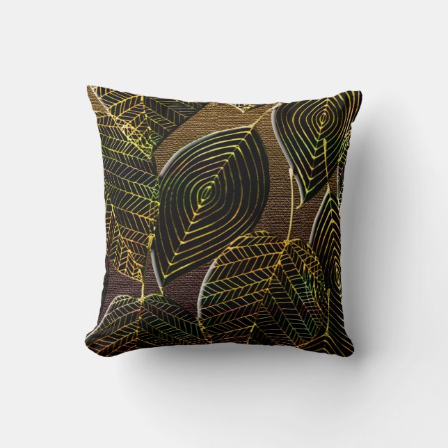 Modernes, afrozentrisches Leaf-Design Kissen (Vorderseite)