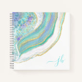 Modernes Agate Aqua Lila Gold mit Monogram Notizblock (Vorderseite)