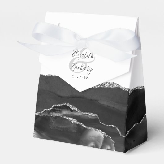 Modernes Agate Geode Black Silver Geschenkschachtel (Vorderseite)