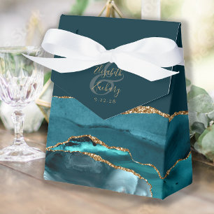 Modernes Agate Geode Dark Aquamarin Blue Gold Geschenkschachtel
