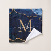 Modernes Agate Geode Navy Blue Gold Monogram Scrip Badhandtuch Set (Waschlappen)