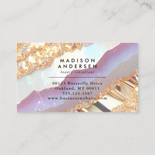 Modernes Agate Glitzer Gold Glam Visitenkarte (Rückseite)