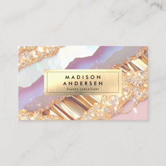 Modernes Agate Glitzer Gold Glam Visitenkarte (Vorderseite)
