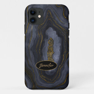 Modernes Agate Gray & Gold Crystal Personalize Case-Mate iPhone Hülle