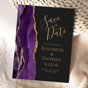 Modernes Agate Lila Gold Dark Save the Date Ankündigungspostkarte