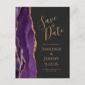 Modernes Agate Lila Gold Dark Save the Date Postkarte (Vorderseite)