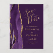 Modernes Agate Lila Gold Plum Save the Date Ankündigungspostkarte (Vorderseite)