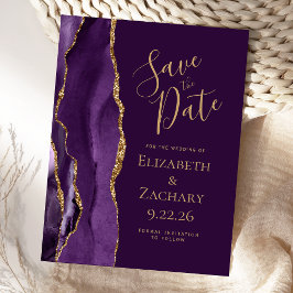 Modernes Agate Lila Gold Plum Save the Date Ankündigungspostkarte