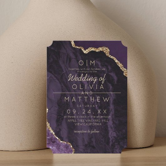 Modernes Agate Lila Gold Wedding Elegantes Monogra Einladung