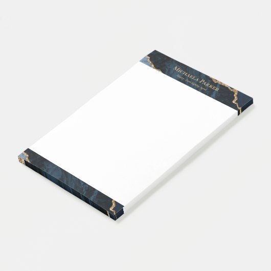 Modernes Agate Navy Blue Gold Geode Business Post-it Klebezettel (angewinkelt)