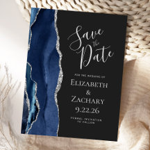 Modernes Agate Navy Blue Silver Dark Save the Date