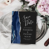 Modernes Agate Navy Blue Silver Dark Save the Date Ankündigungspostkarte