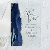 Modernes Agate Navy Blue Silver Save the Date Acryleinladungen