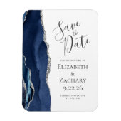 Modernes Agate Navy Blue Silver Save the Date Magnet (Vertikal)