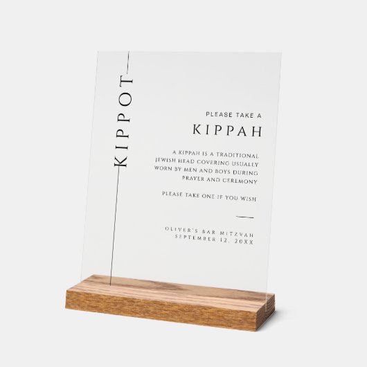 Modernes akryllisches Bar Mitzvah-Kippah-Zeichen Acrylschild (Winkel)
