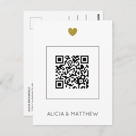 Modernes All in One Wedding Einladung mit QR Code Postkarte (Vorne/Hinten)