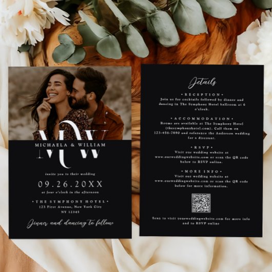 Modernes Allround-QR-Code in einem eleganten Monog Einladung