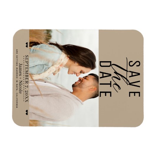 Modernes Almond Beige Save the Date Hochzeitsslima Magnet (Horizontal)