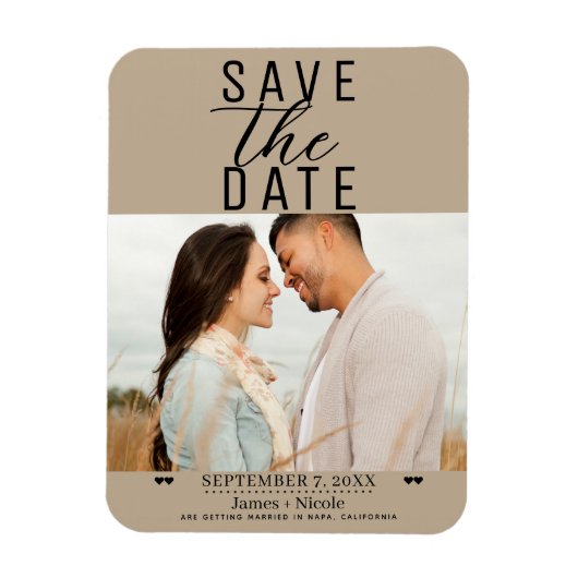 Modernes Almond Beige Save the Date Hochzeitsslima Magnet (Vertikal)