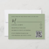 Modernes Alter Grüner QR Code Hochzeit RSVP Karte (Rückseite)