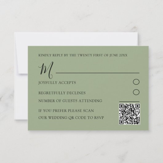 Modernes Alter Grüner QR Code Hochzeit RSVP Karte (Rückseite)