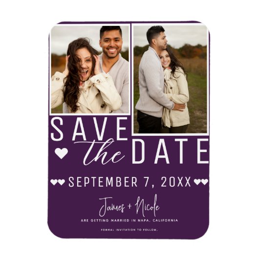 Modernes Amethyst Save the Date 2 Foto Hochzeit Magnet (Vertikal)