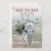 Modernes Ampero und rosa Magnolia Hochzeit Foto Save The Date (Vorne/Hinten)