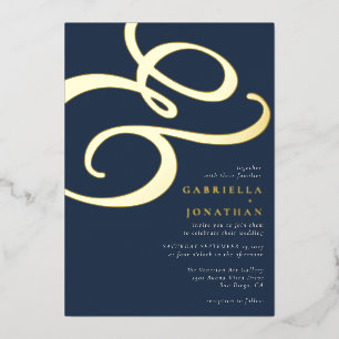 Modernes Ampersand Blue Wedding Gold Folieneinladung