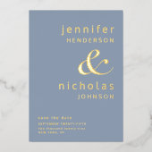 Modernes Ampersand Foto Dusty Blue Save the Date Folieneinladung (Vorderseite)