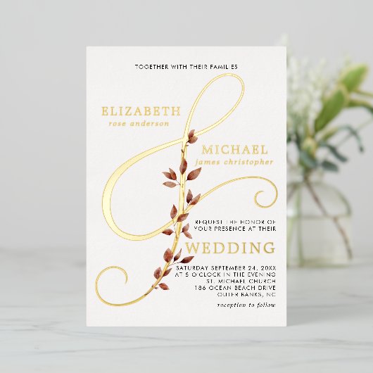 Modernes Ampersand Foto Elegante Hochzeit im Herbs Folieneinladung (Stehend vorne)