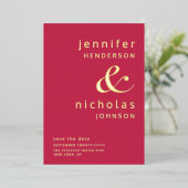 Modernes Ampersand Foto Magenta Save the Date Folieneinladung (Stehend vorne)