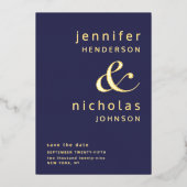 Modernes Ampersand Navy Blue Foto Save the Date Folieneinladung (Vorderseite)