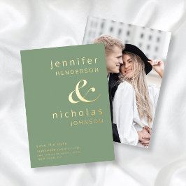 Modernes Ampersand Sage Green Foto Save the Date Folieneinladung