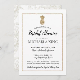 Modernes Ananas-Brautparty, White & Gold Einladung