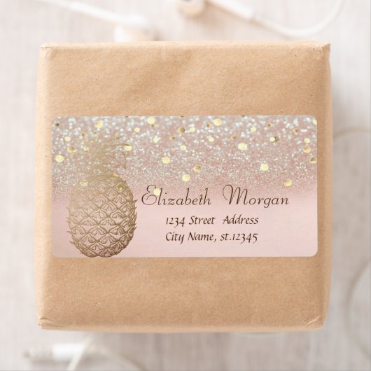 Modernes Ananas Confetti Glitzer Bokeh Label (Insitu)