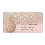Modernes Ananas Confetti Glitzer Bokeh Label (Vorne)