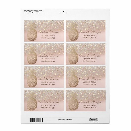 Modernes Ananas Confetti Glitzer Bokeh Label (Vorne)