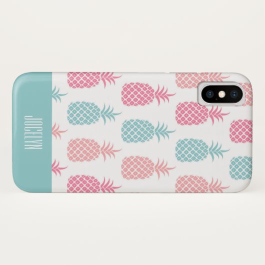 Modernes Ananas-Monogramm Case-Mate iPhone Hülle (Rückseite (Horizontal))