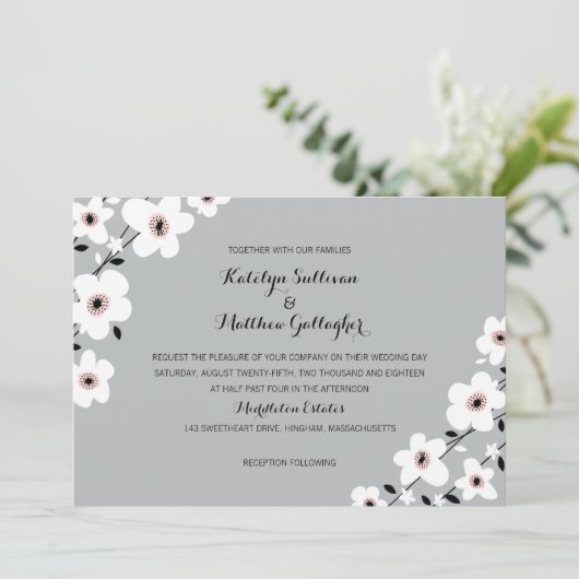 Modernes Anemon| Hochzeit Einladung (Stehend Vorderseite)