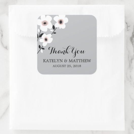 Modernes Anemon | Hochzeit Quadratischer Aufkleber (Tasche)