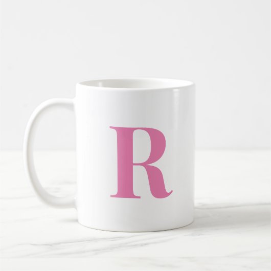 Modernes Anfangsbuchstabe Personalisiert rosa Mono Kaffeetasse (Links)