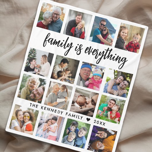 Modernes Angebot von 16 Fotocollage-Familiennamen Fleecedecke