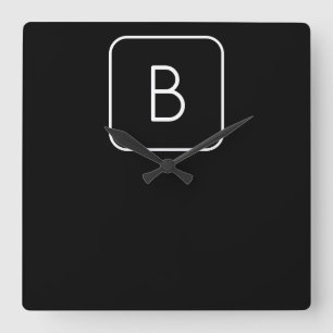 Modernes angeredetes Anfangsmonogramm   weiß u. Quadratische Wanduhr