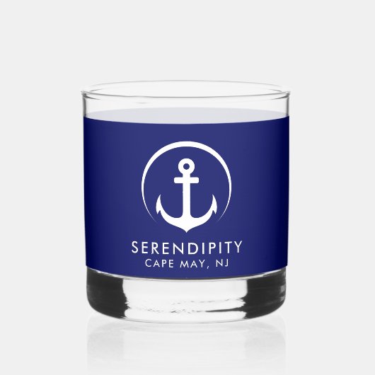 Modernes Ankerbootlogo Navy Blue Whiskyglas (Vorderseite)