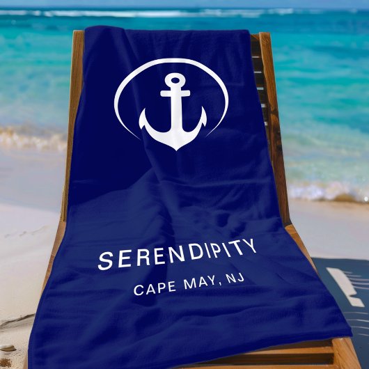 Modernes Ankermongram Navy Blue Strandtuch