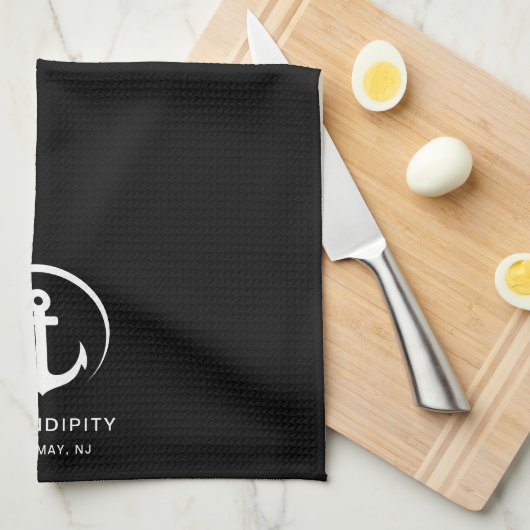 Modernes Ankermongram Schwarz Geschirrtuch (Viertel Falte)
