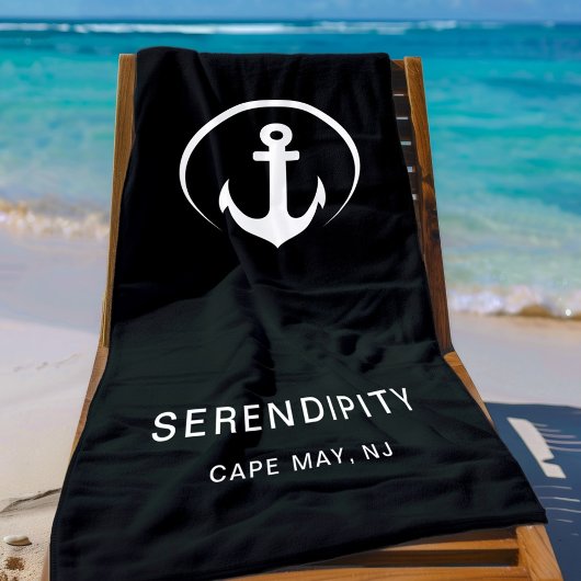 Modernes Ankermongram Schwarz Strandtuch